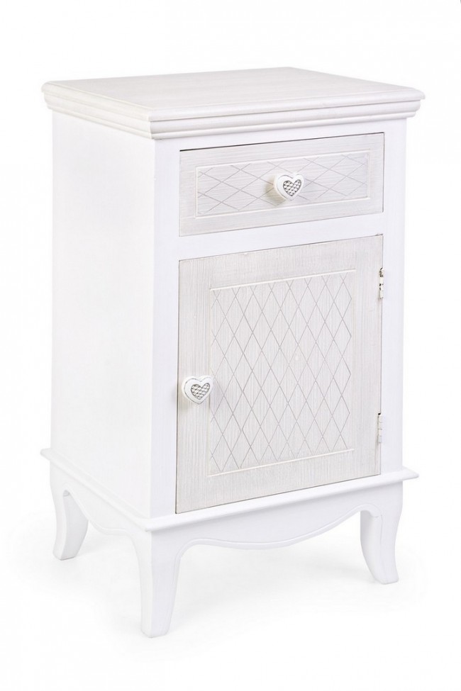 Comodino in MDF un anta un cassetto Bianco CHARLENE 40x32x h69,5 cm - Samnite