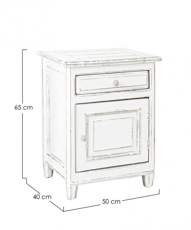 Comodino legno bianco 1 anta 1 cassetto Colette cm 50 x 40 x 65 - Samnite