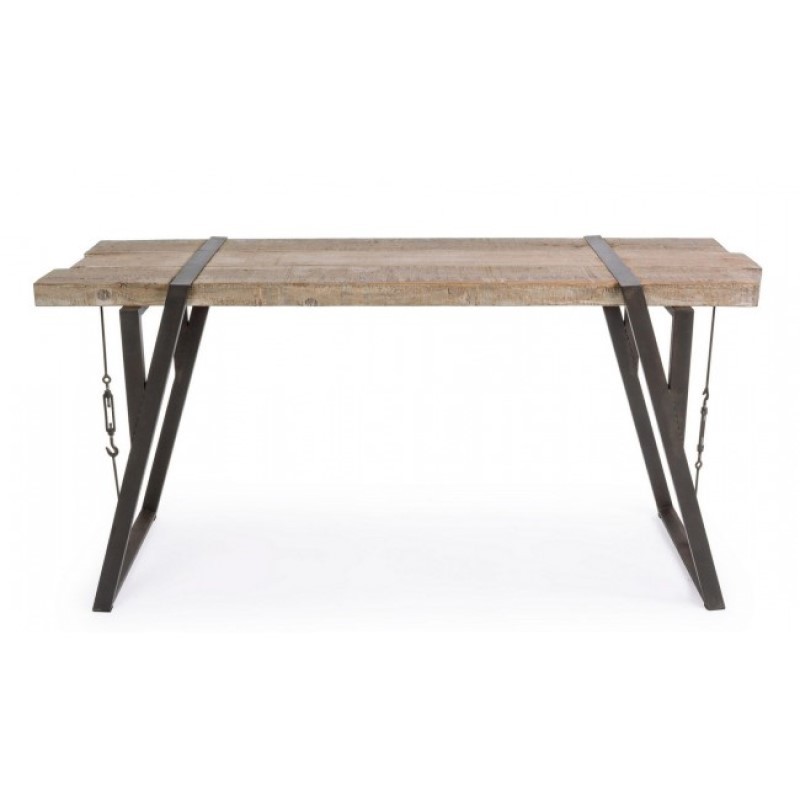 Consolle in acciaio con piano in legno BLOCKS 153x44 h76 cm - Samnite