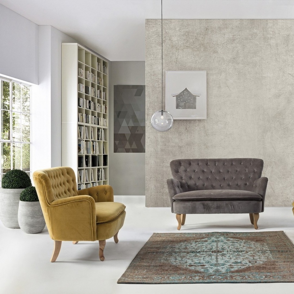 Divano vintage 2 posti Orlins Senape 114x69x79h cm - Samnite