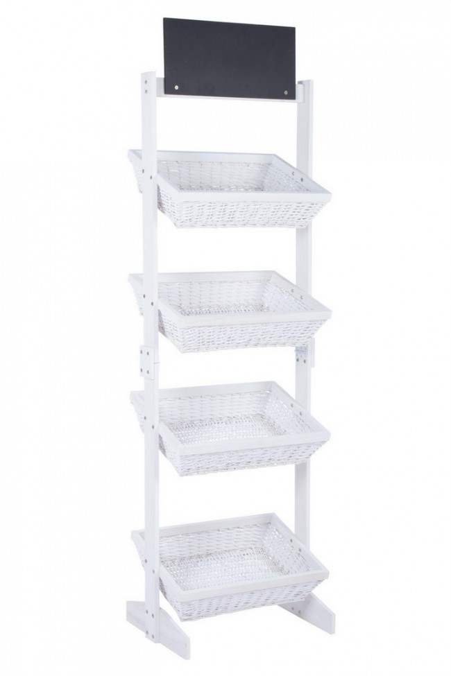 Espositore rustico Darik 4 cesti in vimini bianco - Samnite