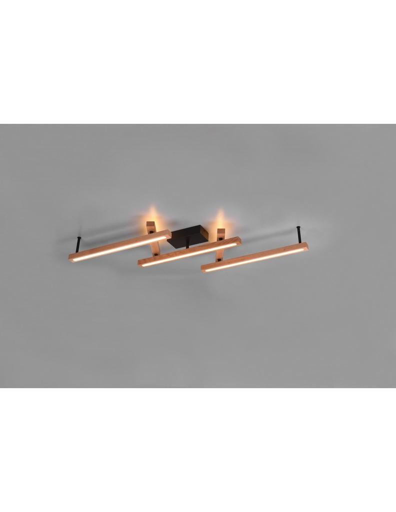 Grande Plafoniera Bacchette Legno Orientabili Vintage Doppio Led Bellari Trio Lighting - Samnite