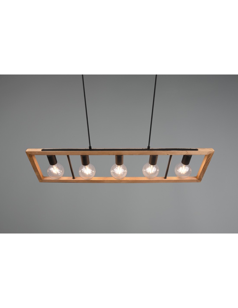 Lampadario Agra Gabbia Rettangolare Legno 5 Luci Legno Naturale E Nero Trio Lighting - Samnite