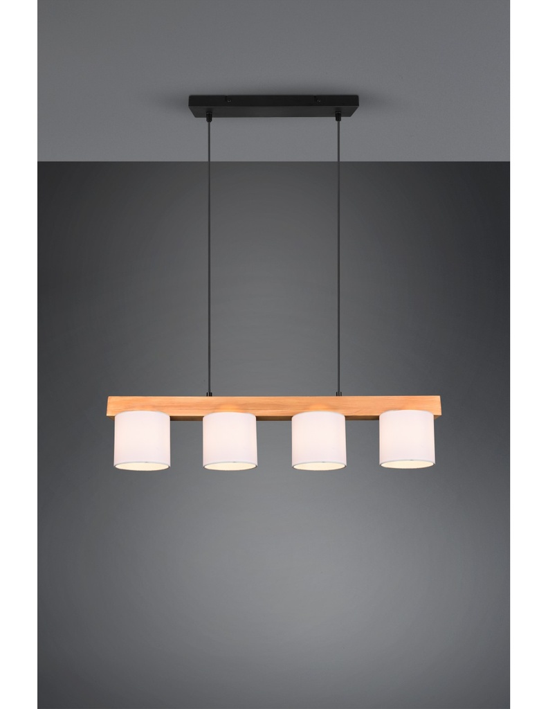 Lampadario Sospensione Legno 4 Paralumi Bianchi Cameron Trio Lighting - Samnite