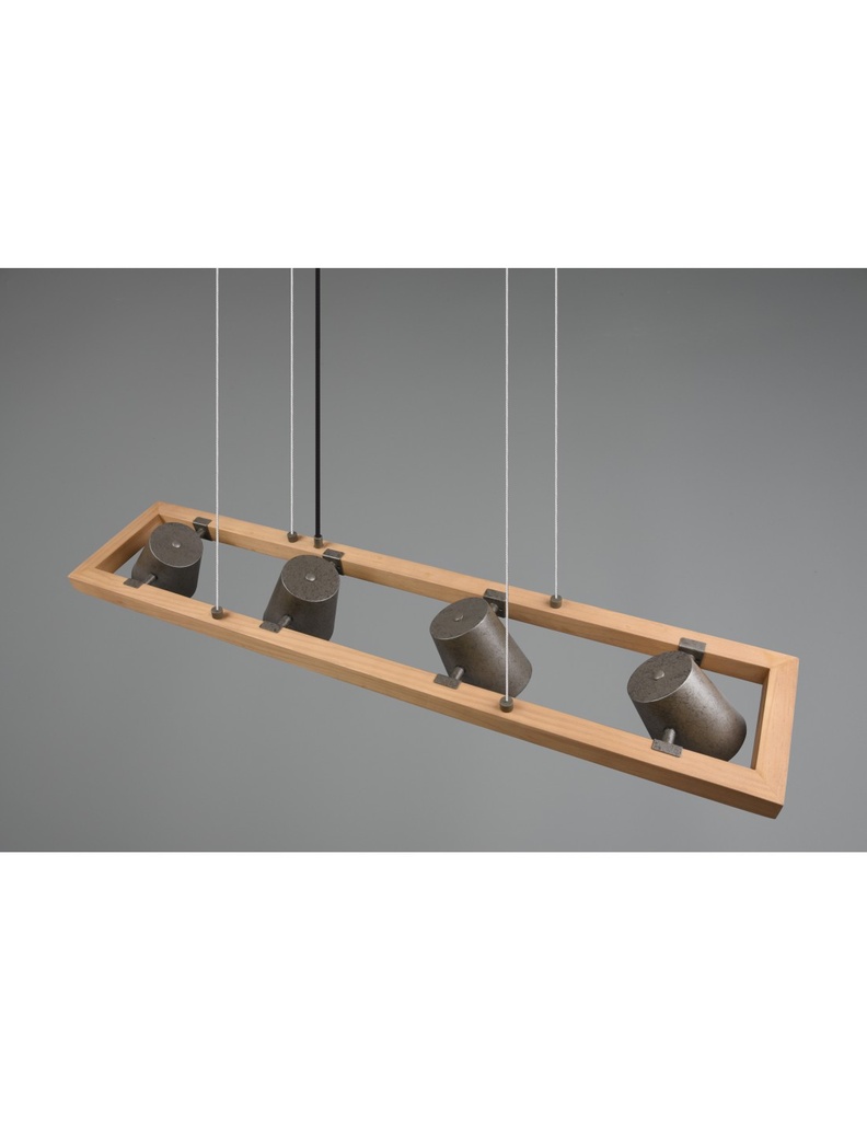 Lampadario Sospensione Rettangolare 4 Spot Orientabili Legno E Metallo Nichel Bell Trio Lighting - Samnite