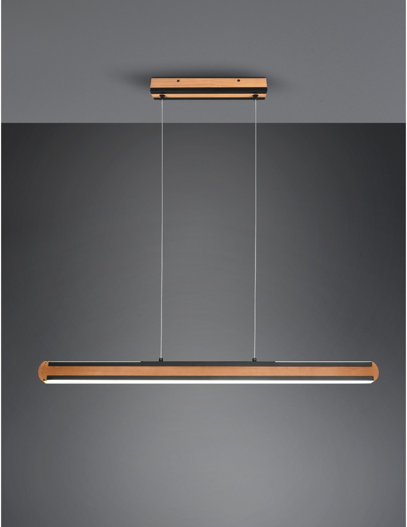 Lampadario Ufficio Doppia Emissione Vintage Legno E Metallo Nero Dimmer Deacon Trio Lighting - Samnite