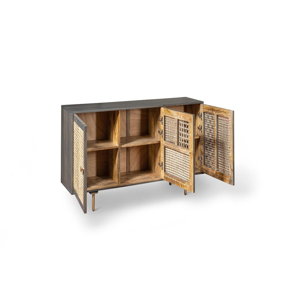 Madia moderna  grigio scuro rattan oro cm 160 x 38 x h 75 - Samnite