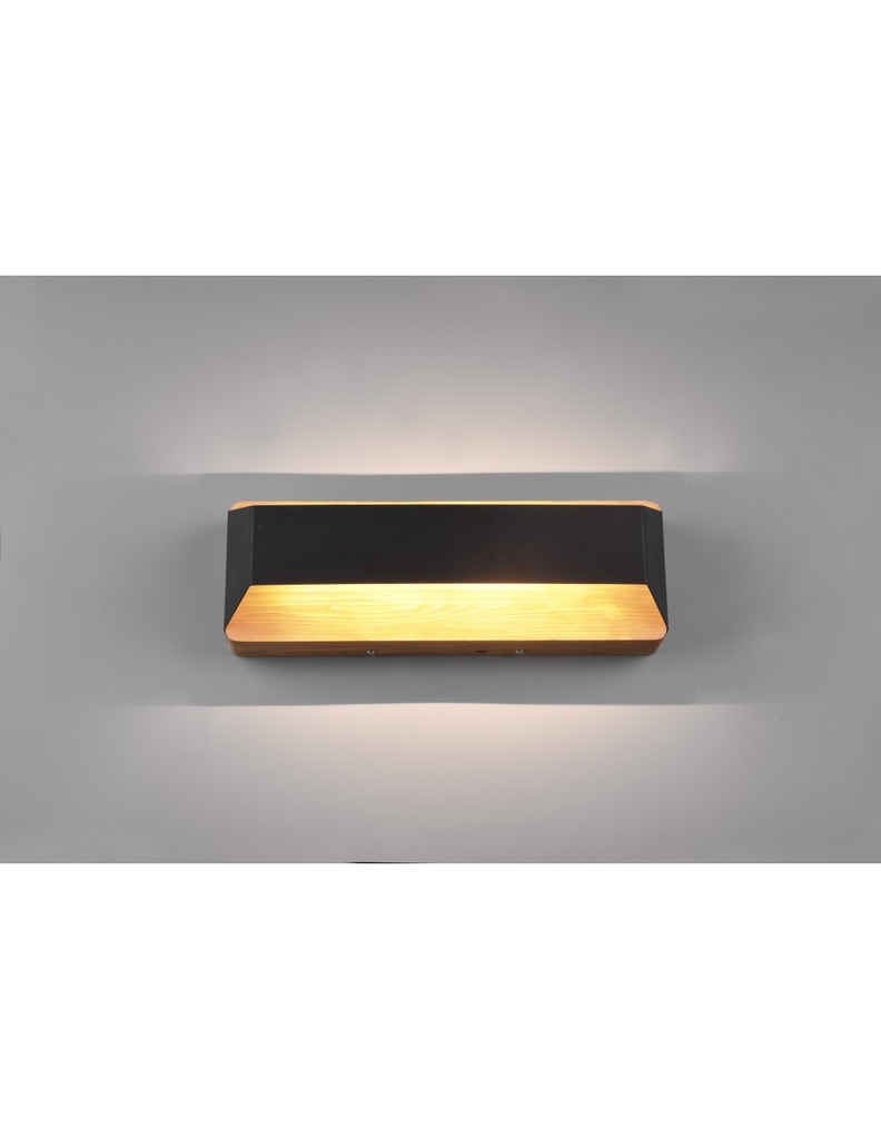 Applique Rettangolare Doppia Emissione Led Arino Legno Nero Trio Lighting