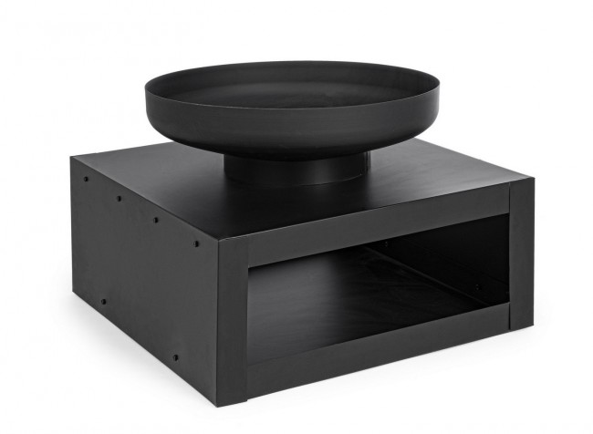 Braciere con porta legna nero arredo giardino Efesto - Samnite