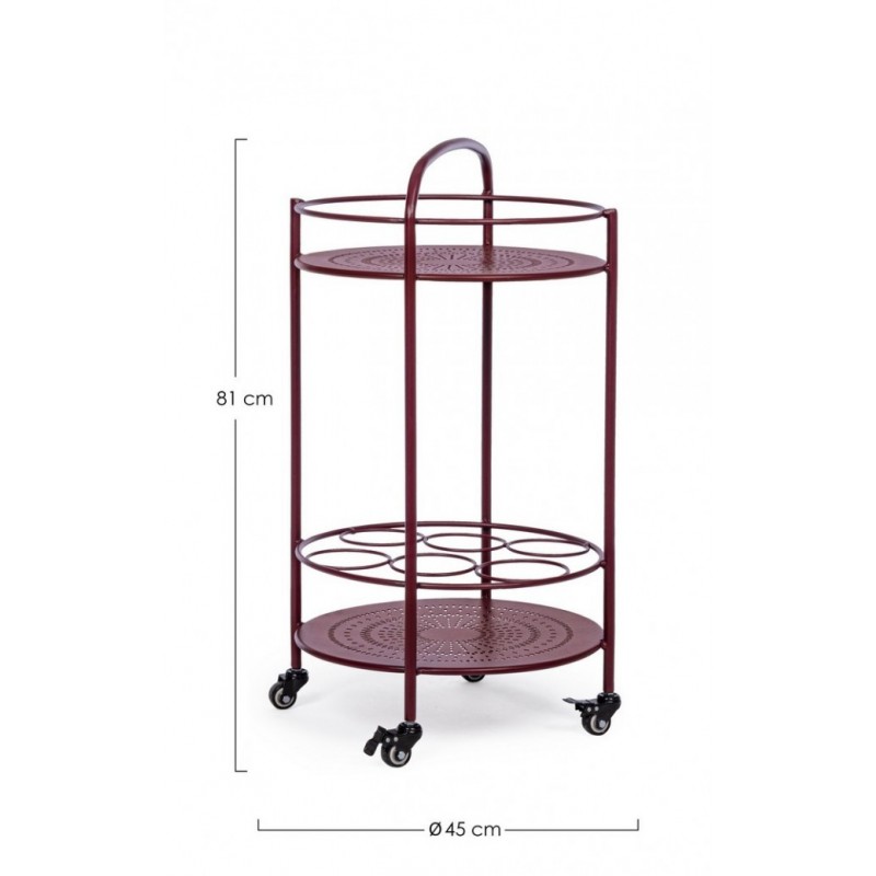 Carrello per bottiglie in acciaio Rosso Bordeaux - Samnite