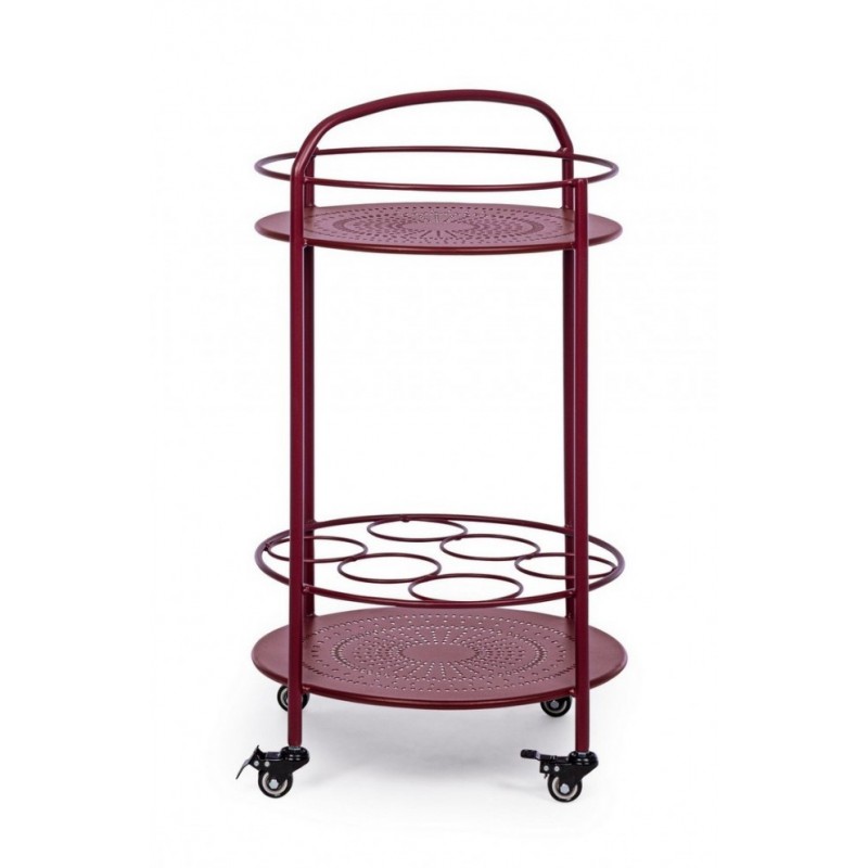 Carrello per bottiglie in acciaio Rosso Bordeaux - Samnite