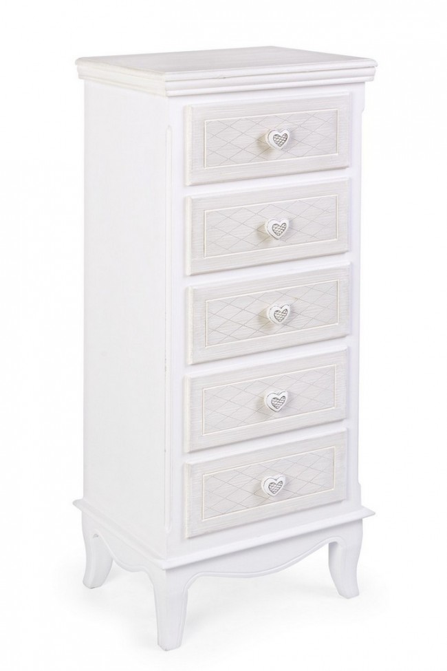 Cassettiera da camera in MDF cinque cassetti Bianco CHARLENE 40x30x h96,5 cm - Samnite