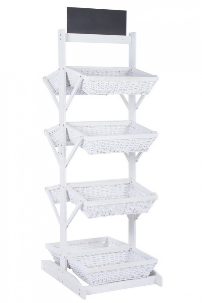 Espositore rustico Darik 8 cesti in vimini bianco - Samnite