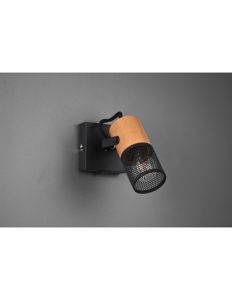 Faretto Spot Tosh Nero 1xE14 Legno E Gabbia Metallica L9 cm Trio Lighting - Samnite