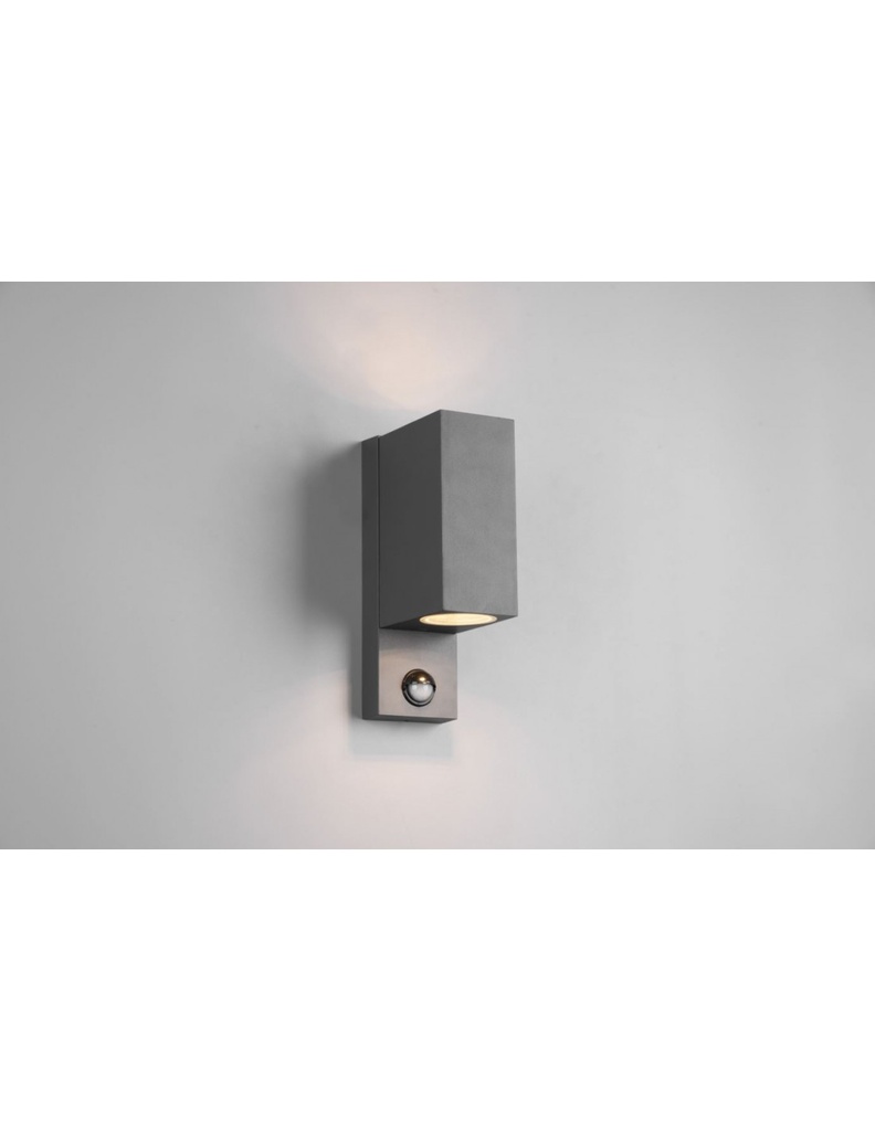 Applique Squadrata Esterno Doppia Emissione Sensore Movimento Roya Antracite IP44 Trio Lighting