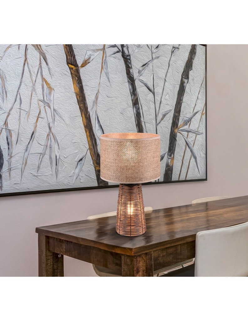 Lampada Da Tavolo Straw Rattan Marrone Doppia Luce Trio Lighting - Samnite