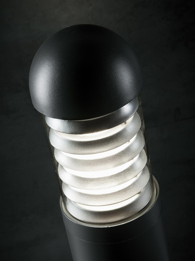 Lampada da esterno in alluminio pressofuso con diffusore in vetro trasparente e alette frangiluce grafite - Samnite