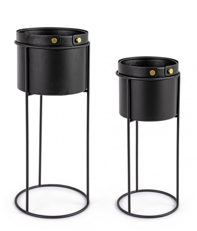 Set 2 vasi per pianta acciaio nero Zeina - Samnite