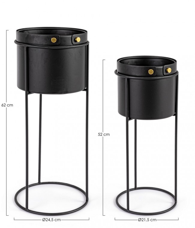 Set 2 vasi per pianta acciaio nero Zeina - Samnite