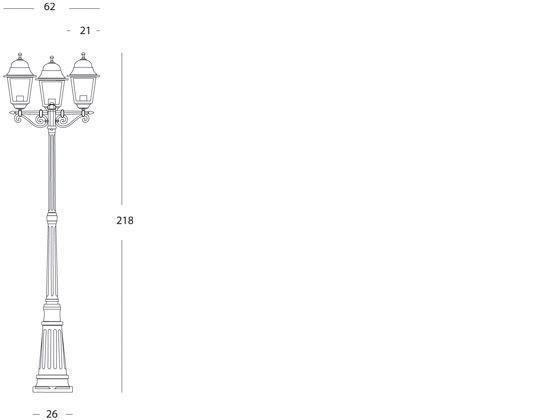 Lampada da terra in alluminio pressofuso con diffusori in vetro trasparente - Altezza max 210mm - 3 lampade da 100W - IP43 nero - Samnite