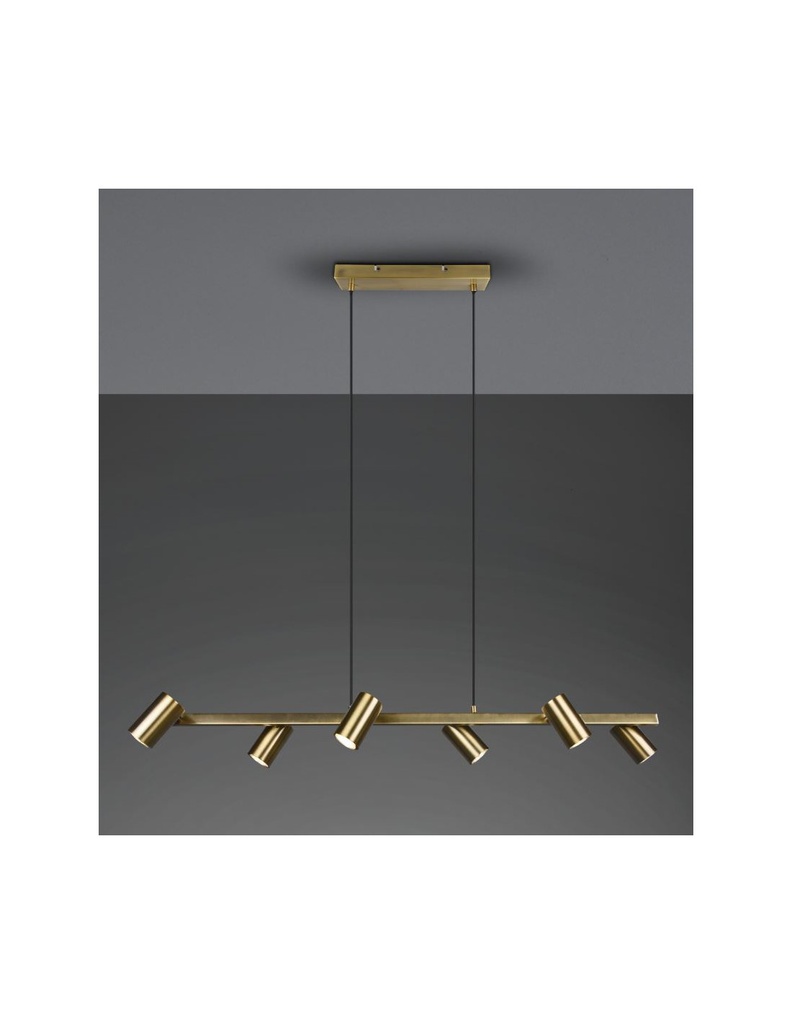 Lampadario 6 Faretti GU10 Orientabili Marley Ottone Invecchiato Trio Lighting - Samnite