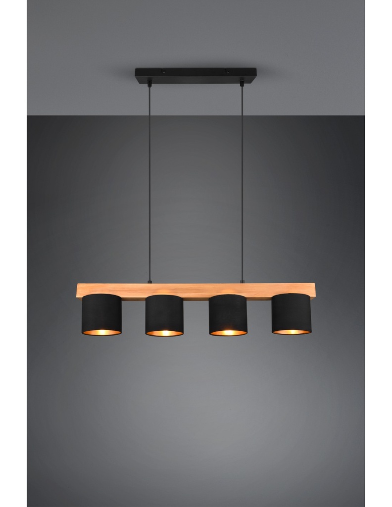 Lampadario Lineare Legno 4 Paralumi Nero Cameron Trio Lighting - Samnite