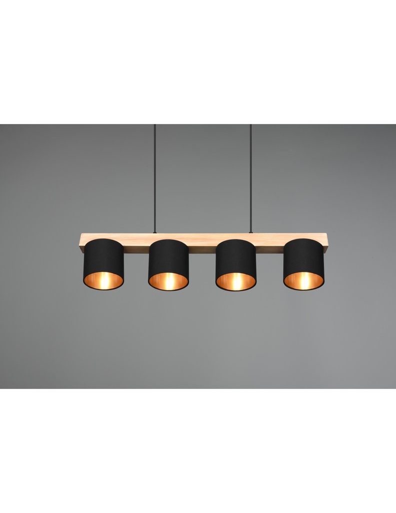 Lampadario Lineare Legno 4 Paralumi Nero Cameron Trio Lighting - Samnite