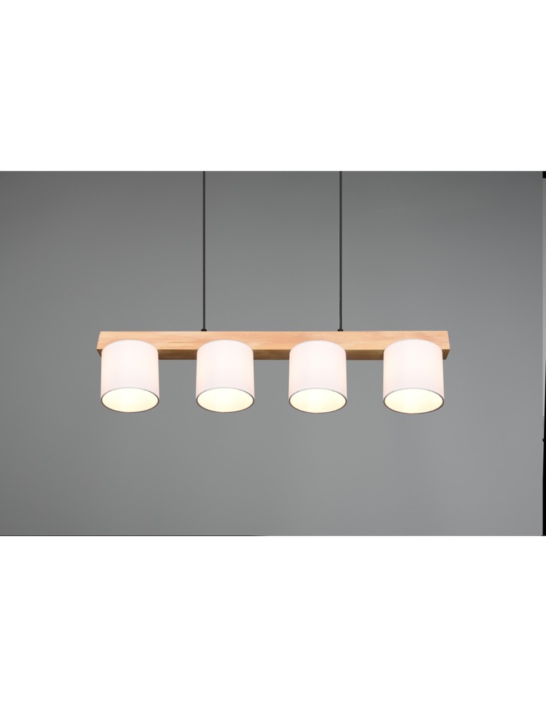 Lampadario Sospensione Legno 4 Paralumi Bianchi Cameron Trio Lighting - Samnite