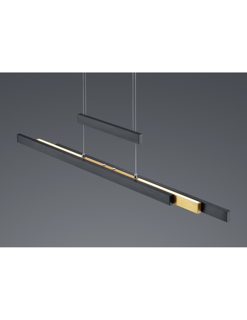 Lampadario Ufficio Moderno Trajan Doppio Led Touch Dimmer Nero E Ottone Trio Lighting - Samnite