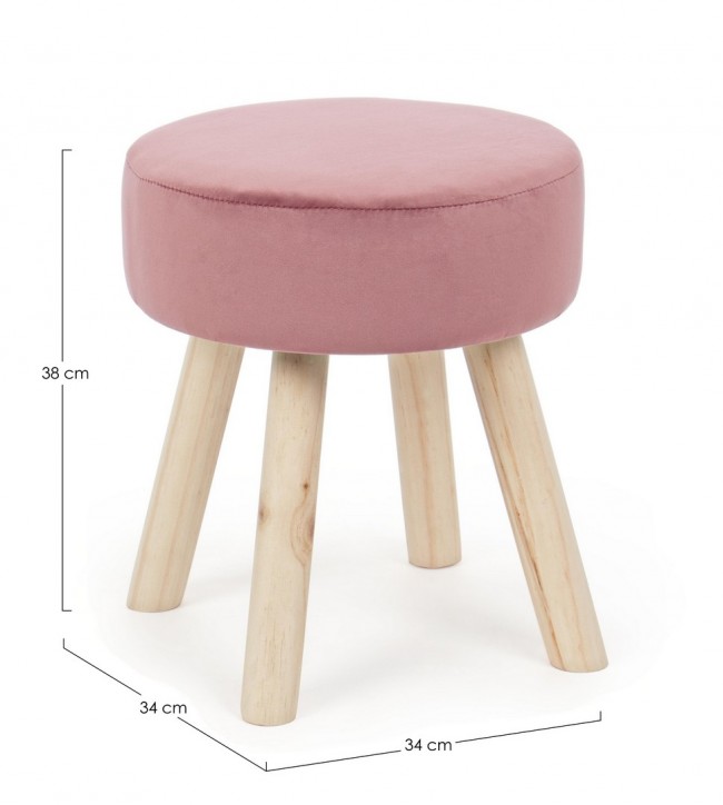 Sgabello in legno Adeline effetto velluto rosa 38h cm - Samnite
