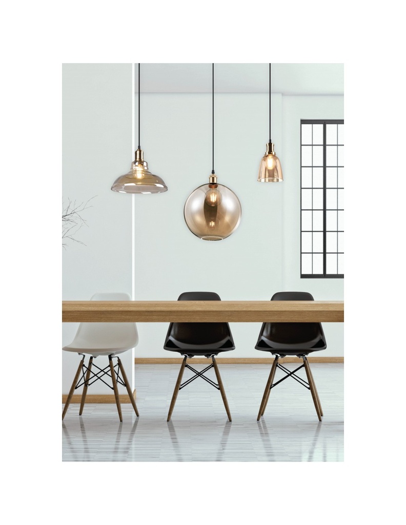 Sospensione 1x E27 Aldo Ottone Vetro Ambra Ø28 cm Trio Lighting - Samnite