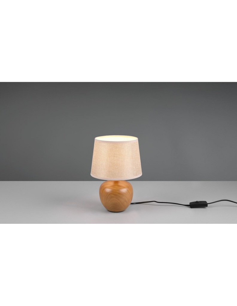 Lumetto Tavolo Luxor Base Effetto Legno Paralume Tessuto Beige Trio Lighting - Samnite