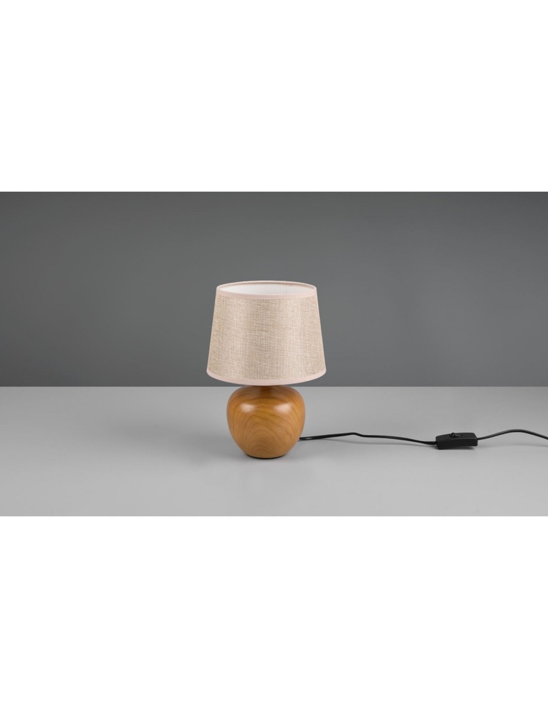 Lumetto Tavolo Luxor Base Effetto Legno Paralume Tessuto Beige Trio Lighting - Samnite