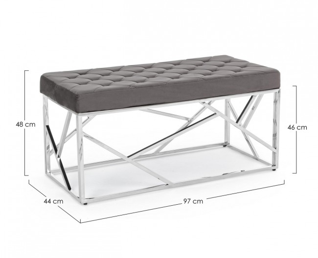 Panca Rayan in velluto grigio 97x44 cm - Samnite