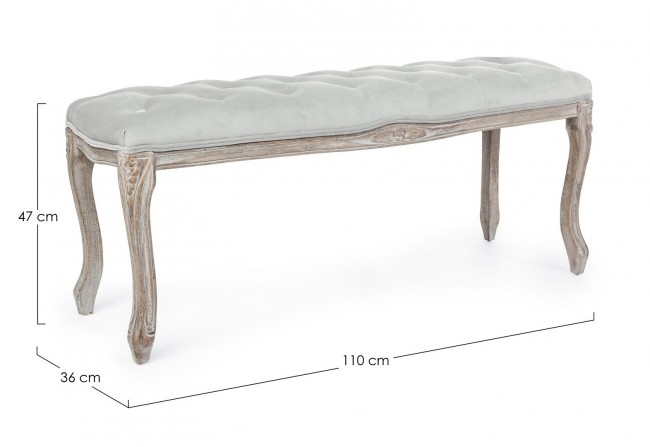 Panca classica legno velluto grigio Mathilde cm 110 x 36 x 47 - Samnite