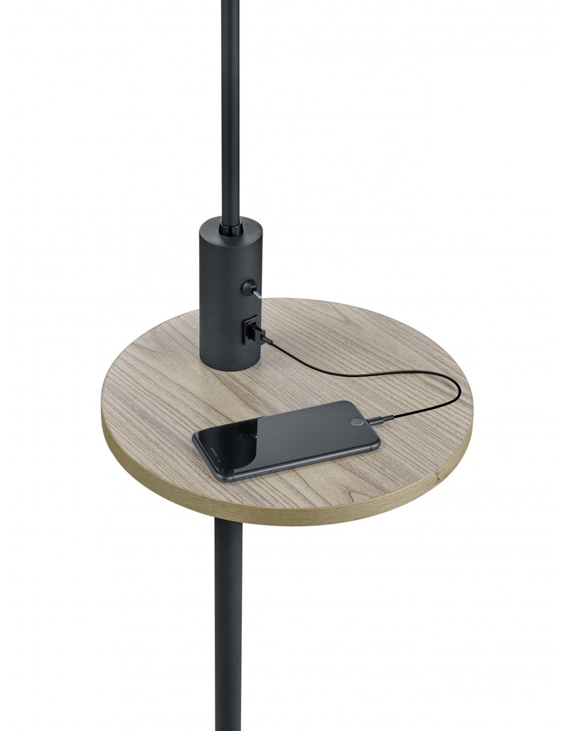 Piantana Moderna Claas Nero con Mensola e Porta USB Trio Lighting - Samnite