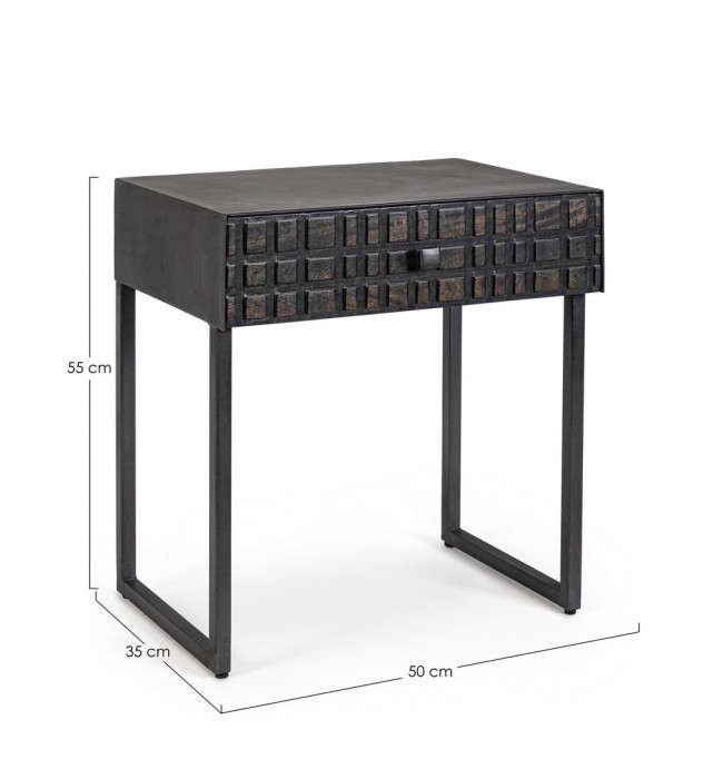 Tavolino nero 1 cassetto in legno stile industriale 50x35x55 - Samnite