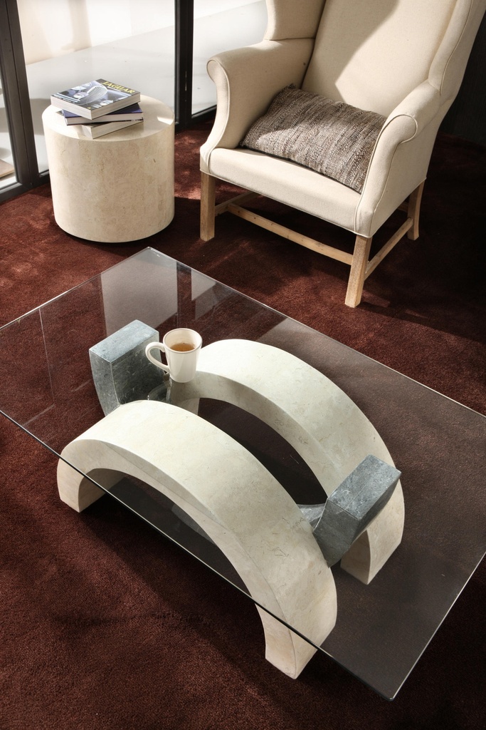 Tavolino trasparente-beige-grigio 70 cm x 120 cm H. 41 cm - Samnite