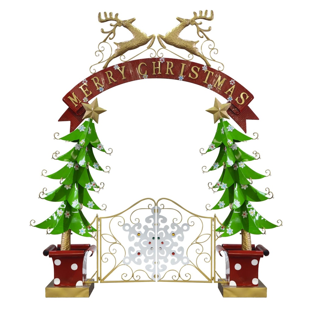 Metal tree arch with green gate cm285x80h300