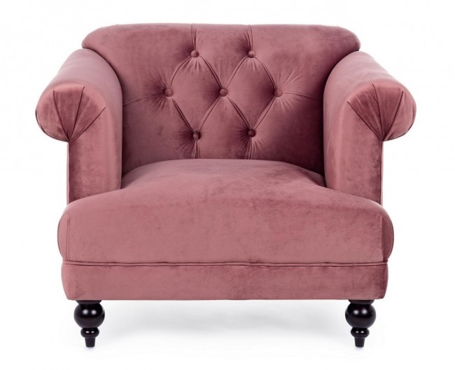 Poltrona Blossom classica effetto velluto rosa antico 97x82x78h cm - Samnite