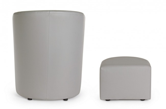Poltrona con Pouf grigio chiaro in similpelle stile design - Samnite