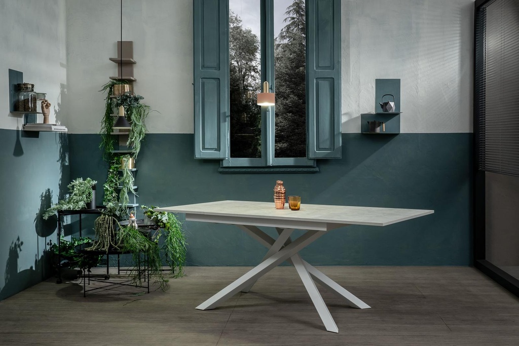 Tavolo allungabile cemento bianco-bianco 90 cm x 140- 190 cm H. 76 cm - Samnite