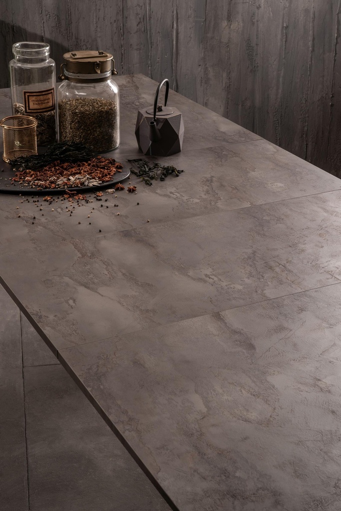 Tavolo allungabile cemento grigio-metallo bianco 80 cm x 130-290 cm H. 76 cm - Samnite