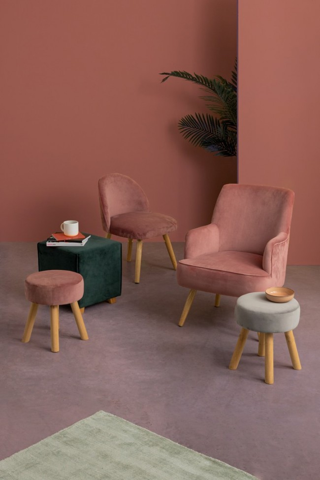 Poltroncina vintage in tessuto Rosa Antico ADELINE 47x57x h76 cm - Samnite