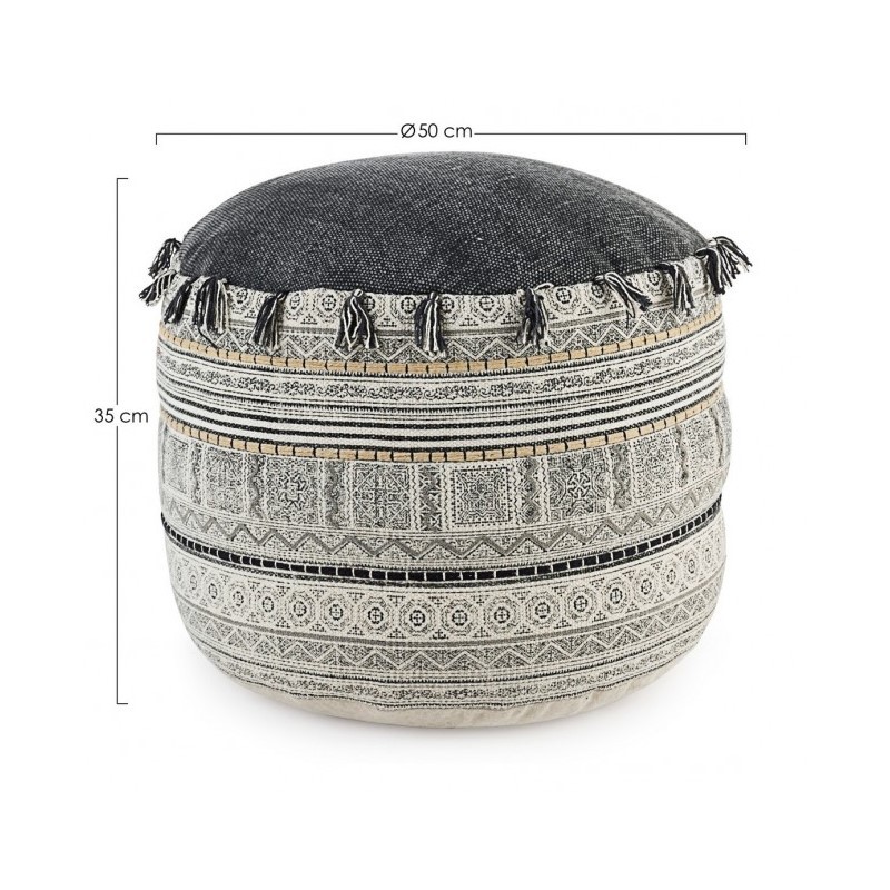 Pouf in cotone stile etnico TILAK Alaskan diametro 50x h35 cm - Samnite
