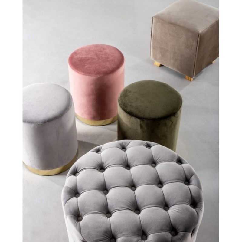 Pouf in velluto Rosa Antico LUCILLA diametro 35x h40 cm - Samnite