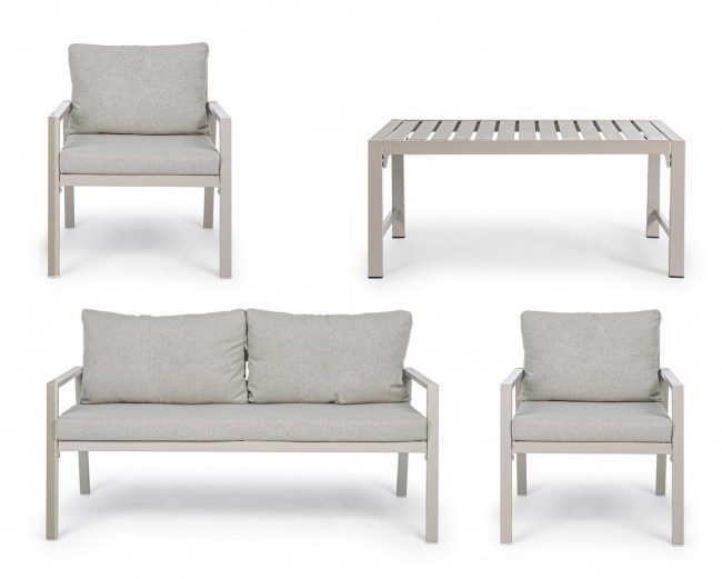 Salotto da giardino avorio con cuscini sfoderabili - Samnite