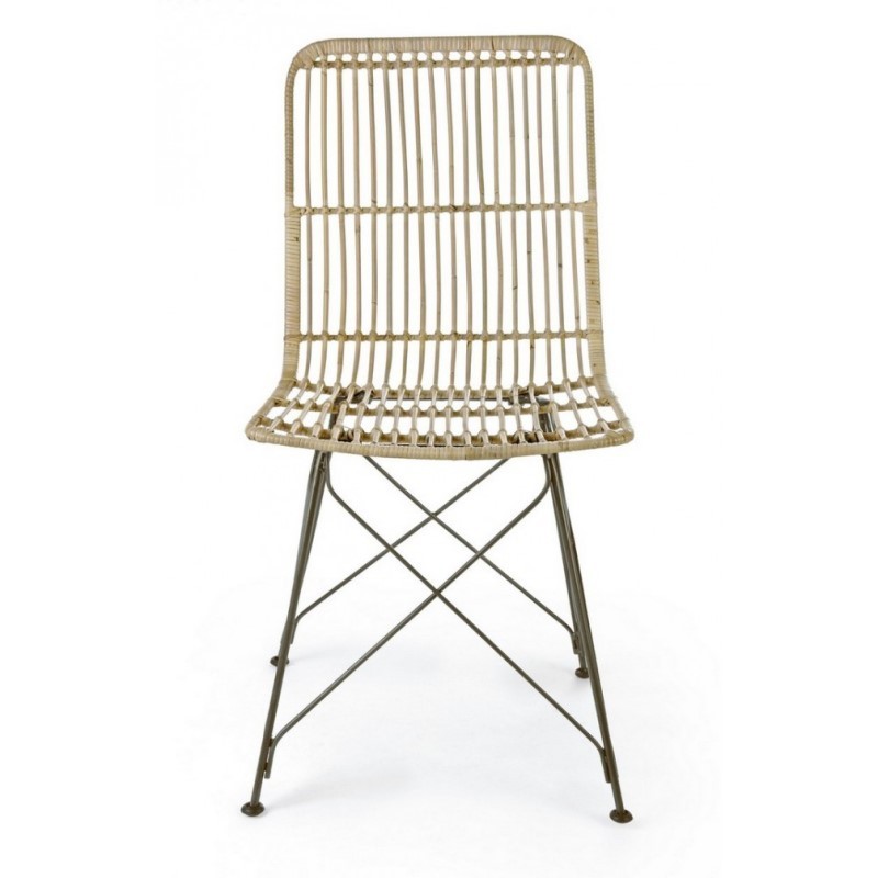 Sedia in stile contemporaneo in acciaio e kubu Naturale LUCILA 45x55x h85 cm - Samnite