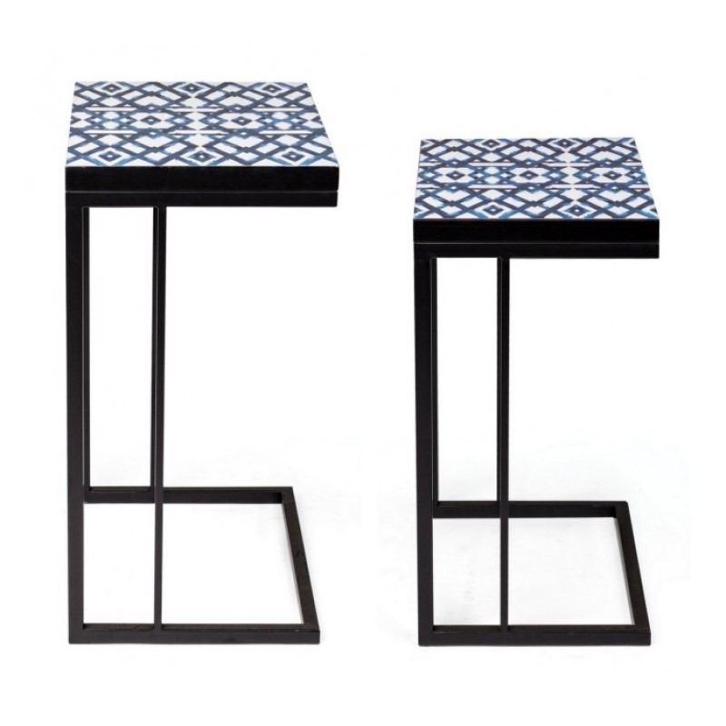 Set 2 tavolini NEAPOLIS in acciaio con piano in mdf decorato con stampa 62.5h 56h cm - Samnite