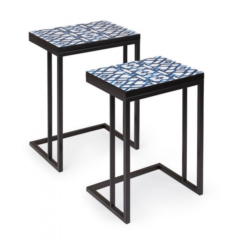 Set 2 tavolini NEAPOLIS in acciaio con piano in mdf decorato con stampa 62.5h 56h cm - Samnite